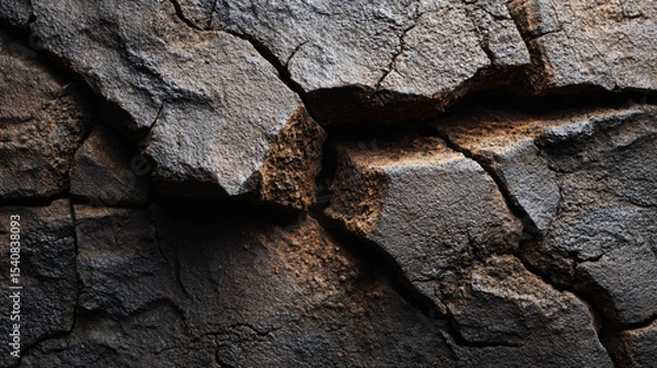 Obraz Dark Brown and Black Cracked Stone Texture Close-Up