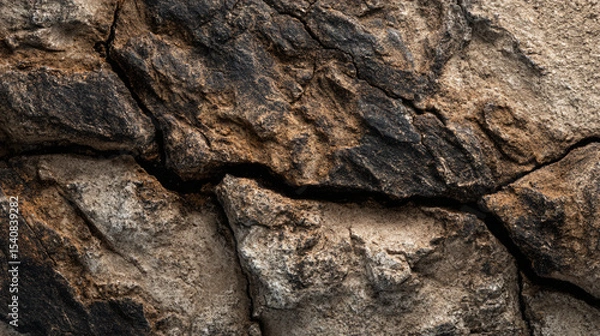 Obraz Dark Brown and Black Cracked Stone Texture Close-Up