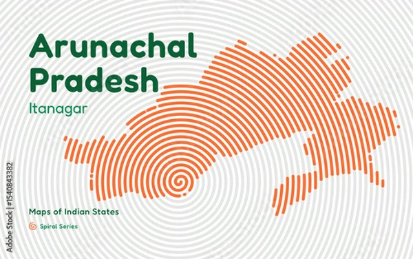 Fototapeta Spiral Vector Map of Arunachal Pradesh with Capital Itanagar – Eastern Frontier State