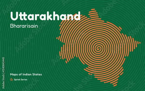Fototapeta Abstract Spiral Map of Uttarakhand with Capital Dehradun – Himalayan State of India