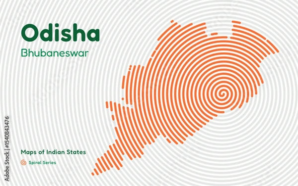 Fototapeta Spiral Abstract Map of Odisha with Capital Bhubaneswar – Mining Region of India