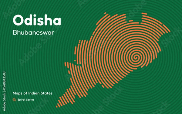 Fototapeta Spiral Abstract Map of Odisha with Capital Bhubaneswar – Mining Region of India