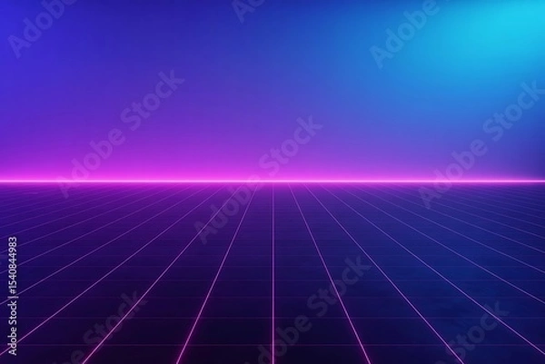 Obraz Retro futuristic grid background with neon lights