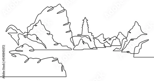 Fototapeta Continuous one line drawing lighthouse on a rocky cliff. Lighthouse on the seashore.One continuous line isolated minimal illustration.Not AI.