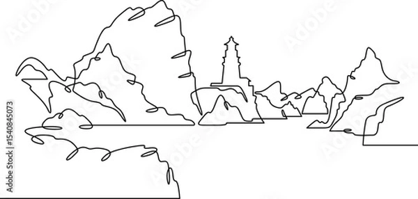 Obraz Continuous one line drawing lighthouse on a rocky cliff. Lighthouse on the seashore.One continuous line isolated minimal illustration.Not AI.