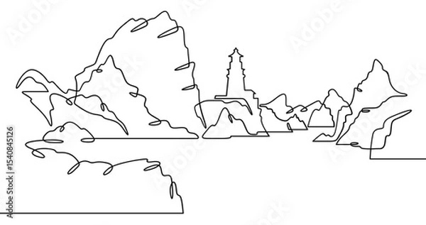 Obraz Continuous one line drawing lighthouse on a rocky cliff. Lighthouse on the seashore.One continuous line isolated minimal illustration.Not AI.