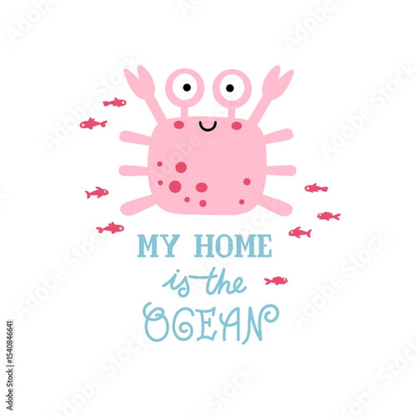 Obraz Cute crab and text card