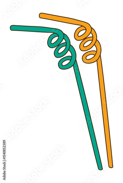 Obraz Cocktail, drinking straws hand drawn illustration, isolated vector. Line art style design. Summer clip art, seasonal element, print. Cocktail garnish, beach bar, pool party
