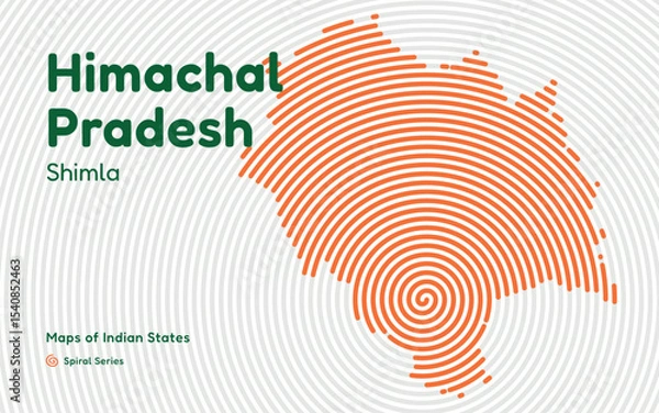 Fototapeta Himachal Pradesh Spiral Vector Map with Capitals Shimla and Dharamshala – Eco-Tourism Region