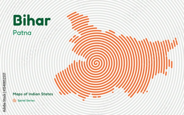 Fototapeta Bihar State Spiral Map with Capital Patna – Indian Region with Dense Population
