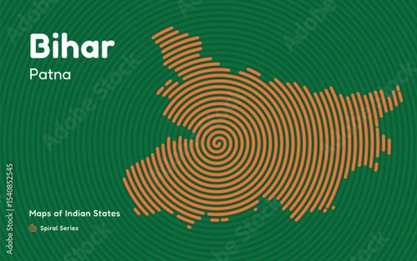 Fototapeta Bihar State Spiral Map with Capital Patna – Indian Region with Dense Population