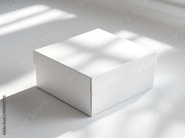 Fototapeta Minimal white square box mockup with soft sunlight shadows