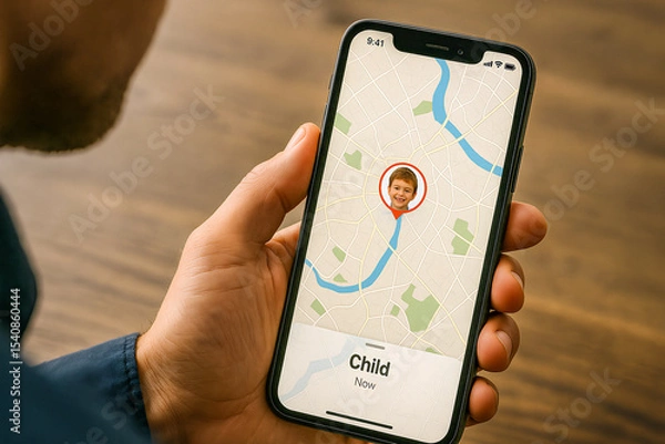 Fototapeta illustration of your child's geolocation on the phone, child safety, gps mobile phone in a hand
