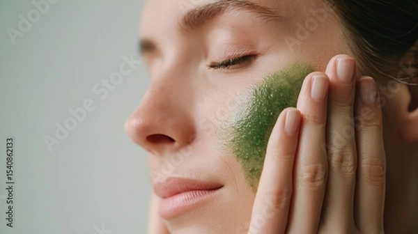 Obraz Woman is applying green face mask.