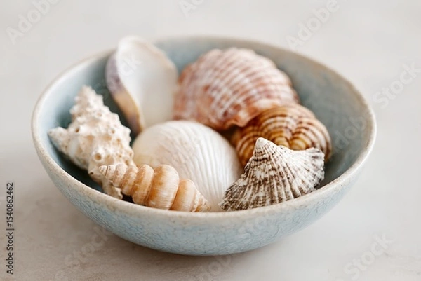 Obraz Blue bowl filled with various shells.