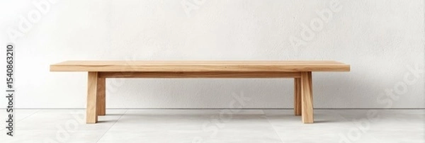 Obraz Wooden bench is sitting in front of a wall.