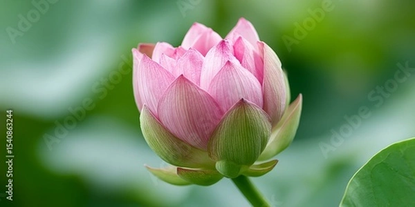 Obraz Pink flower with green leaves.