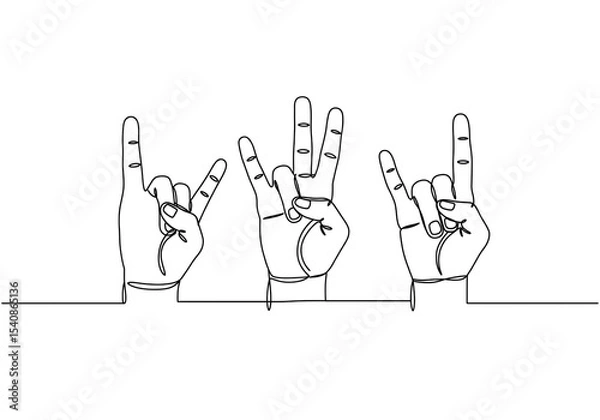 Obraz Continuous line drawing of hand gestures including rock on peace and pointing finger symbols art