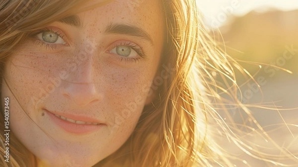 Fototapeta Close-up portrait of a woman with expressive eyes.