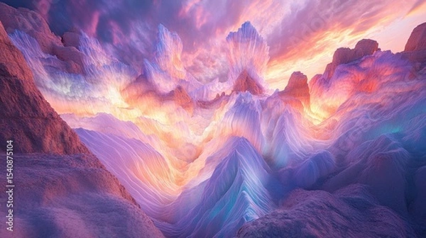 Fototapeta Radiant folds of opal and coral-colored fireworks unfurling in overlapping clusters