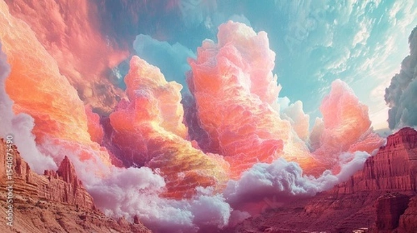 Fototapeta Radiant folds of opal and coral-colored fireworks unfurling in overlapping clusters
