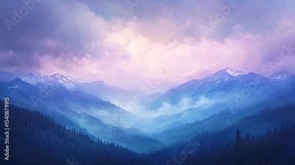 Fototapeta Soft pastel streams of silver-blue and violet fireworks cascading downward