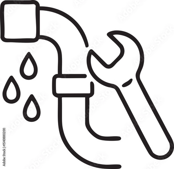 Fototapeta Leaky Pipe with Wrench Icon Plumbing Repair and Maintenance Concept in Simple Black and White Style