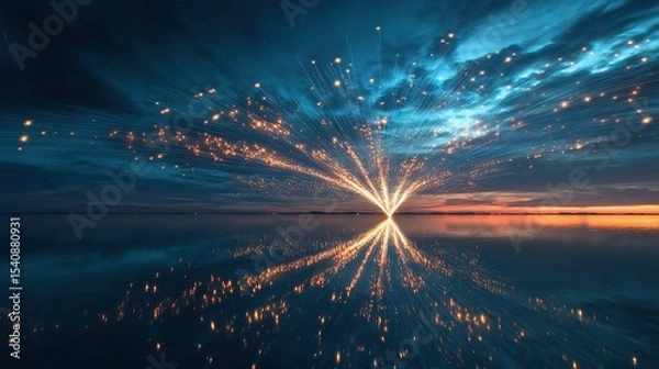 Fototapeta Stunning firework trails resembling glowing comets spreading in perfect arcs