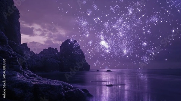 Fototapeta Unique overlapping streams of silver and lavender fireworks forming sharp angular shapes