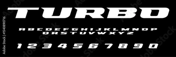 Fototapeta Turbo lettering font Vector silver effect graphic design. Apparel clothing prints eps svg png. Motorsport designs posters stickers. Download it Now in high resolution format and print it in any size