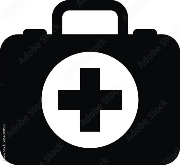 Obraz Simple black and white illustration of a first aid kit representing medical emergency care for healthcare and medical related topics.