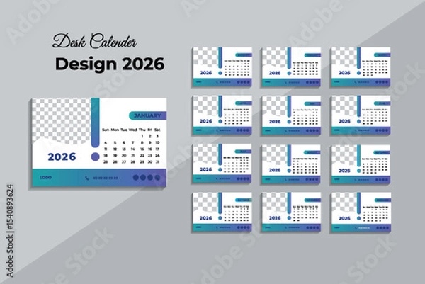 Fototapeta Desk calendar design vector template
