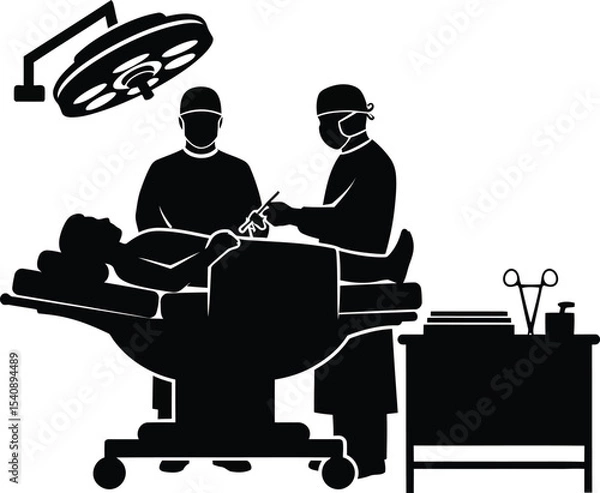 Obraz Surgical team performing operation in a modern hospital operating room silhouette depicting surgery healthcare and medicine