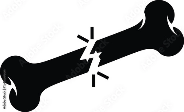 Obraz Simple black and white illustration of a fractured bone symbolizing injury trauma healthcare and orthopedics