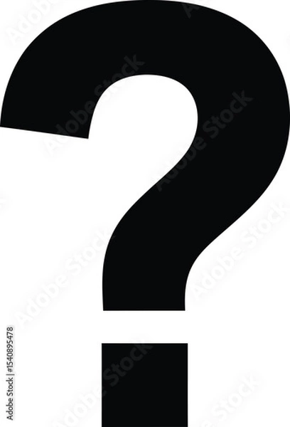 Fototapeta Bold black question mark symbol isolated on white background representing doubt query and uncertainty for design and communication