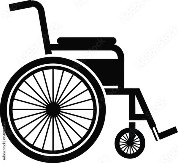 Obraz Black and white illustration of a wheelchair emphasizing mobility and accessibility symbol for medical and healthcare related content.