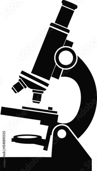 Obraz Detailed black and white vector illustration of a standard laboratory microscope for educational and scientific applications