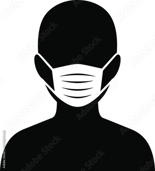 Obraz Silhouette of person wearing face mask icon illustrating protection and safety concept for health and hygiene