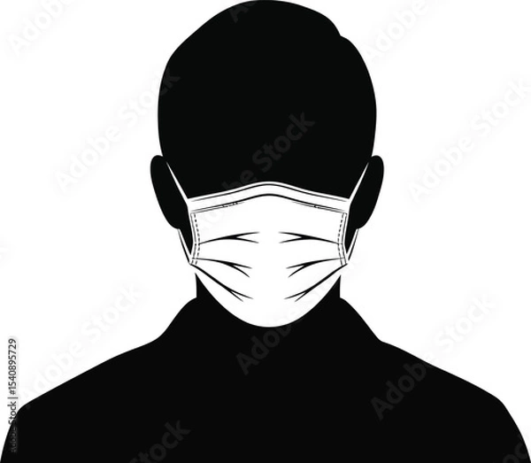 Obraz Silhouette of a person wearing a medical mask illustrating protection health and safety measures against viruses and infection