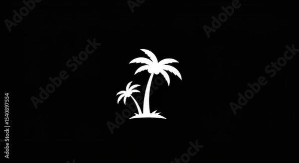 Obraz White silhouette of two palm trees on a black background in a minimalist style illustration