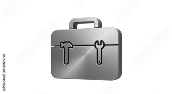 Obraz Metallic toolbox with hammer and wrench icons on a white background in a studio shot style