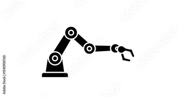 Fototapeta A black and white illustration of a robotic arm with a claw on a plain white background view