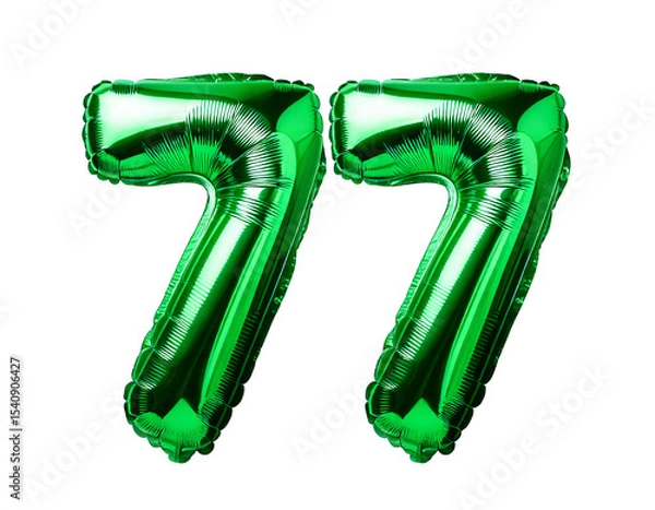 Obraz 数字の77の形の緑色の風船（Number 77 green foil balloon on white background）

