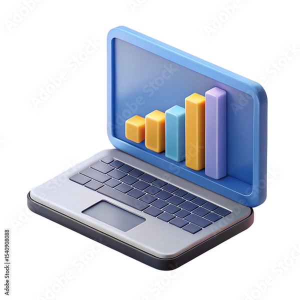 Obraz 3d laptop and graph, Analyzing Data on Computer Screen Growth Increase	