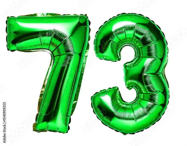 Obraz 数字の73の形の緑色の風船（Number 73 green foil balloon on white background）
