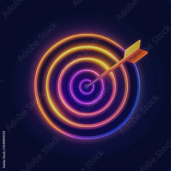 Obraz A glowing target icon with a bullseye on a dark gradient