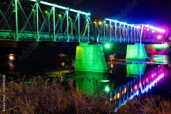 Obraz River Lights Bridge Illuminated at Night in Eau Claire