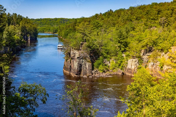 Obraz Scenic View of St. Croix River and passing boat tour