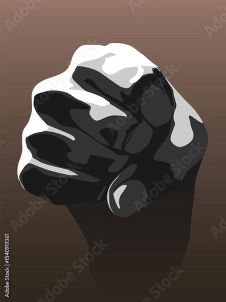 Obraz Vector Illustration of a black and white human hand clenched into a fist on a brown background, for decorating your designs in a symbolic style
