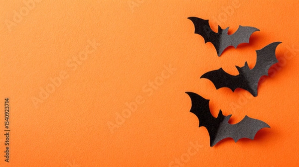 Obraz Halloween background with black paper bats and copy space